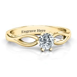 Round Solitaire Figure 8 Shank Ring in 9K Solid Yellow Gold with Cubic Zirconia