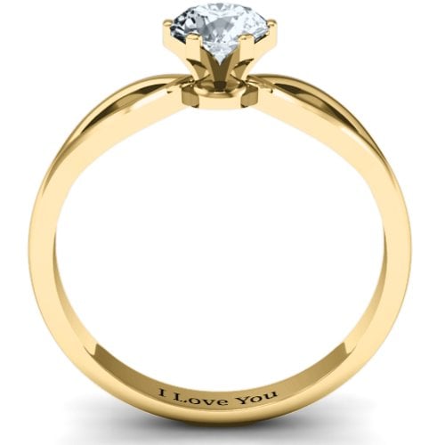 Round Solitaire Figure 8 Shank Ring – 9kt Yellow Gold with Cubic Zirconia