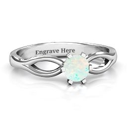 Round Solitaire Figure 8 Shank Ring in 925 Sterling Silver with Opal