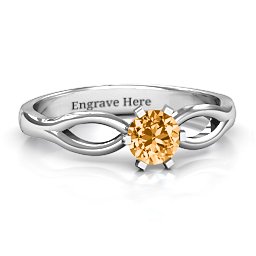 Round Solitaire Figure 8 Shank Ring in 925 Sterling Silver with Citrine