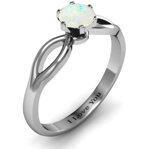 Round Solitaire Figure 8 Shank Ring – Sterling Silver with Opal