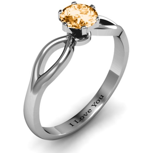 Round Solitaire Figure 8 Shank Ring – Sterling Silver with Citrine