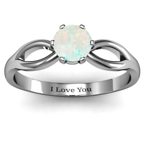 Round Solitaire Figure 8 Shank Ring – Sterling Silver with Opal