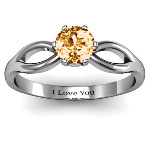 Round Solitaire Figure 8 Shank Ring – Sterling Silver with Citrine