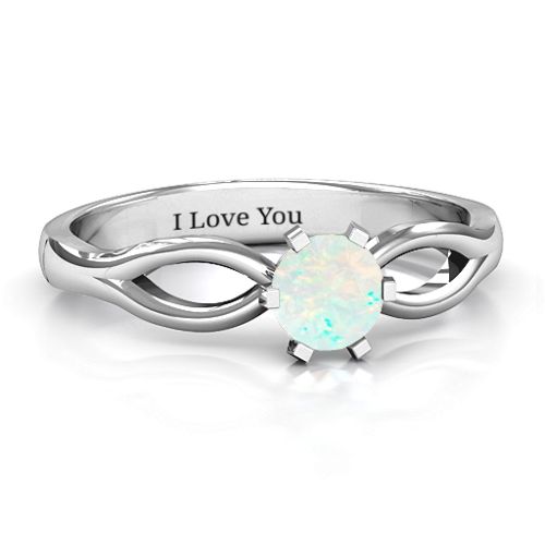 Round Solitaire Figure 8 Shank Ring – Sterling Silver with Opal
