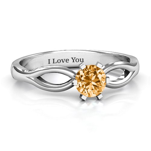 Round Solitaire Figure 8 Shank Ring – Sterling Silver with Citrine