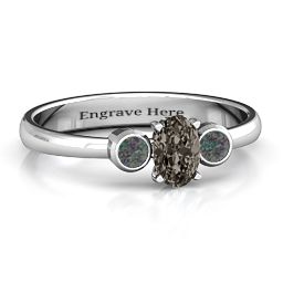 Oval Centre with Twin Bezel Rounds Ring in 925 Sterling Silver with Smokey Quartz and Alexandrite