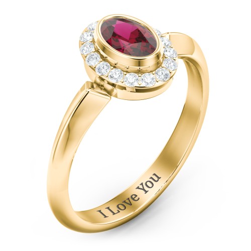 "Royal" Bezel Set Oval Cluster Ring – 9kt Yellow Gold with Ruby and White Premium Zirconia
