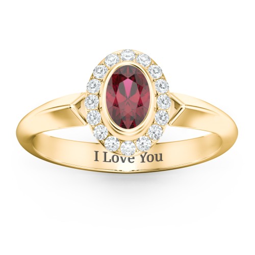 "Royal" Bezel Set Oval Cluster Ring – 9kt Yellow Gold with Ruby and White Premium Zirconia