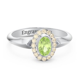 "Royal" Bezel Set Oval Cluster Ring in 925 Sterling Silver with Peridot and Fancy Yellow Premium Zirconia