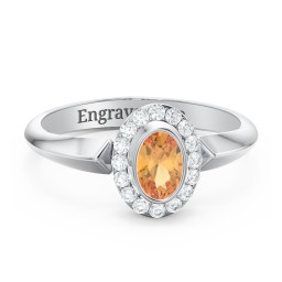 "Royal" Bezel Set Oval Cluster Ring in 925 Sterling Silver with Citrine and White Premium Zirconia