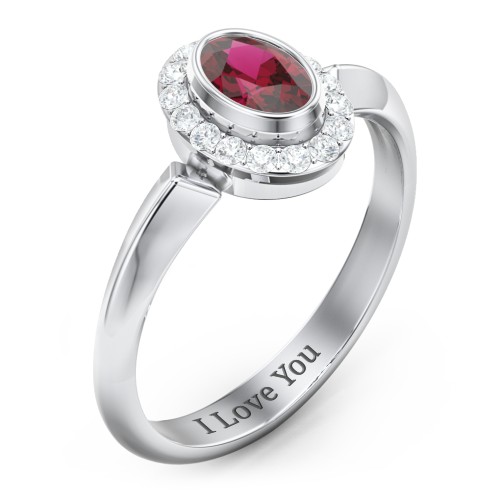 "Royal" Bezel Set Oval Cluster Ring – Sterling Silver with Ruby and White Premium Zirconia