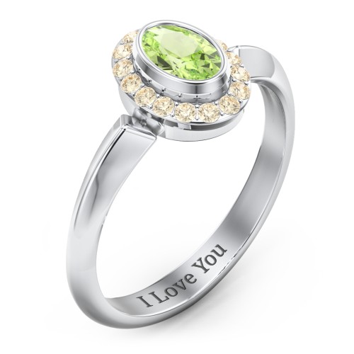 "Royal" Bezel Set Oval Cluster Ring – Sterling Silver with Peridot and Fancy Yellow Premium Zirconia