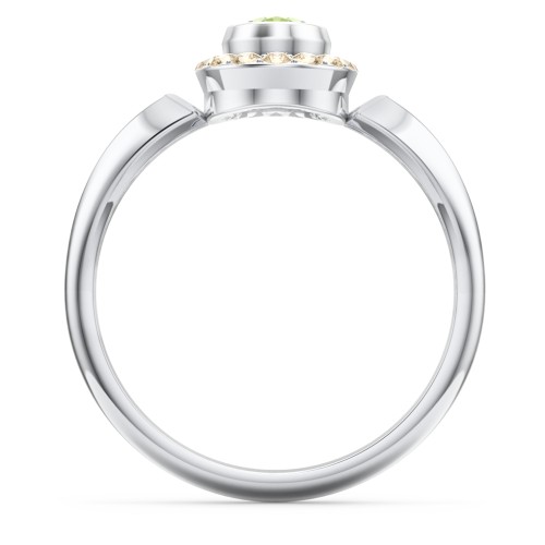 "Royal" Bezel Set Oval Cluster Ring – Sterling Silver with Peridot and Fancy Yellow Premium Zirconia