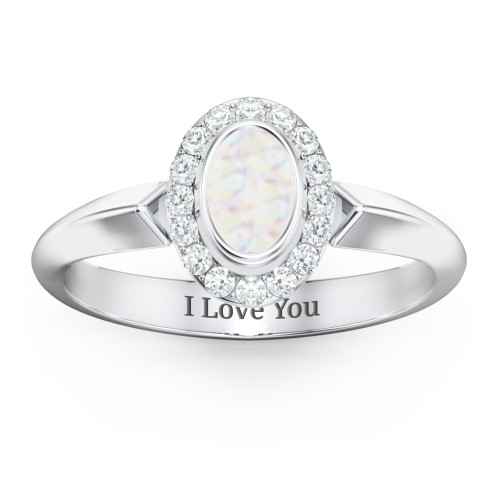 "Royal" Bezel Set Oval Cluster Ring – Sterling Silver with Opal and White Premium Zirconia