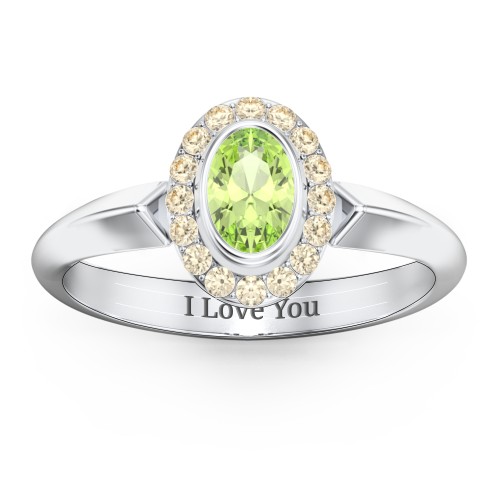 "Royal" Bezel Set Oval Cluster Ring – Sterling Silver with Peridot and Fancy Yellow Premium Zirconia