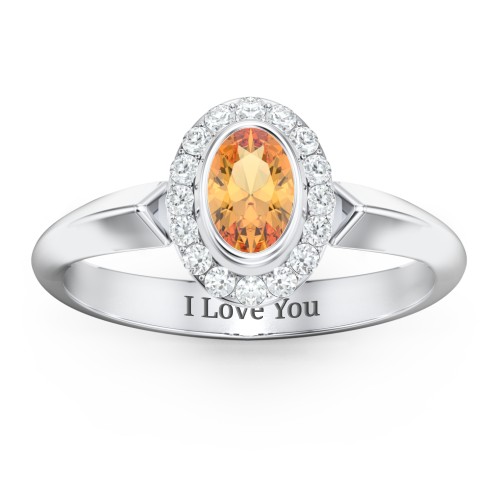 "Royal" Bezel Set Oval Cluster Ring – Sterling Silver with Citrine and White Premium Zirconia