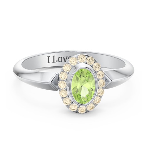 "Royal" Bezel Set Oval Cluster Ring – Sterling Silver with Peridot and Fancy Yellow Premium Zirconia