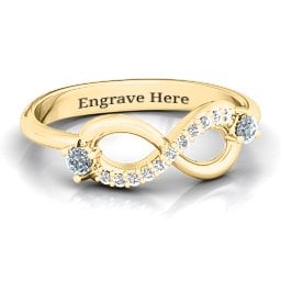 Double Stone Infinity Accent Ring in 9K Solid Yellow Gold with Cubic Zirconia and White Premium Zirconia
