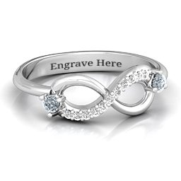 Double Stone Infinity Accent Ring in 925 Sterling Silver with Cubic Zirconia and White Premium Zirconia