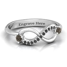 Double Stone Infinity Accent Ring in 925 Sterling Silver with Smokey Quartz and Black Premium Zirconia