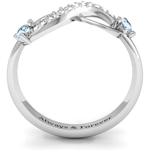 Double Stone Infinity Accent Ring – Sterling Silver with Aquamarine and White Premium Zirconia