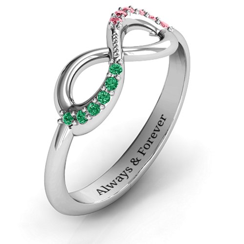 Infinity Accent Ring – Sterling Silver with Green Premium Zirconia and Red Premium Zirconia
