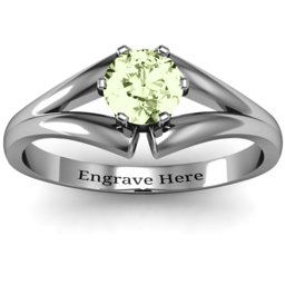 Solitaire Split Shank Ring in 925 Sterling Silver with Peridot