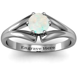 Solitaire Split Shank Ring in 925 Sterling Silver with Opal