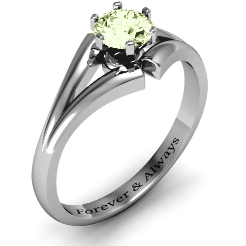Solitaire Split Shank Ring – Sterling Silver with Peridot