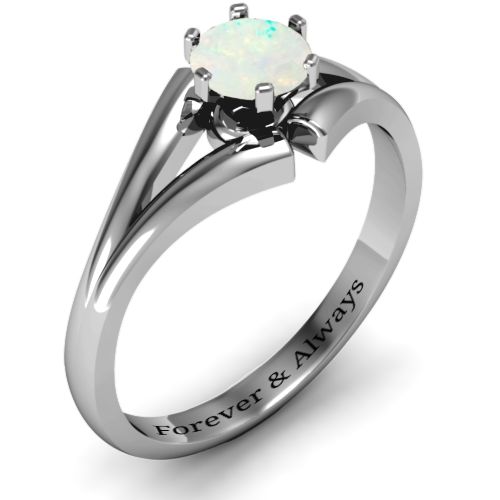 Solitaire Split Shank Ring – Sterling Silver with Opal