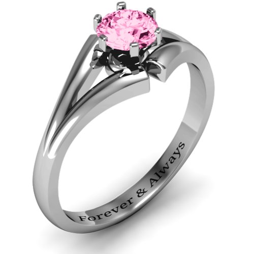 Solitaire Split Shank Ring – Sterling Silver with Pink Tourmaline