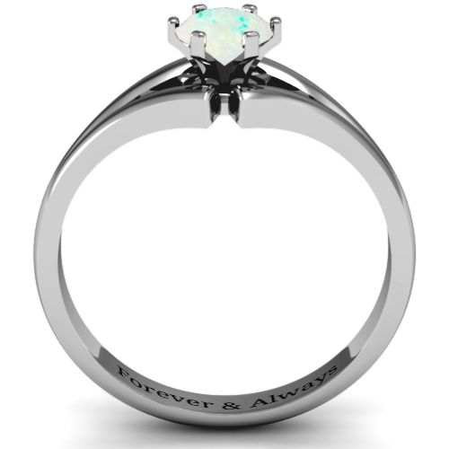 Solitaire Split Shank Ring – Sterling Silver with Opal