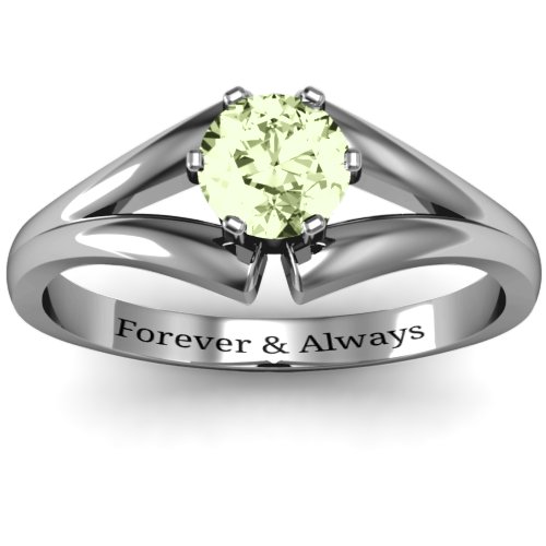 Solitaire Split Shank Ring – Sterling Silver with Peridot