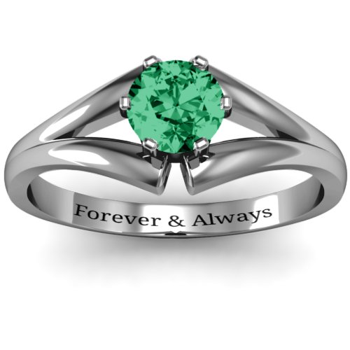 Solitaire Split Shank Ring – Sterling Silver with Emerald