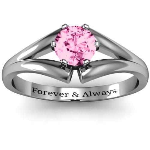 Solitaire Split Shank Ring – Sterling Silver with Pink Tourmaline