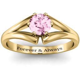 Solitaire Split Shank Ring in 9K Solid Yellow Gold with Fancy Pink Premium Zirconia