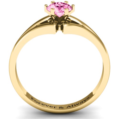 Solitaire Split Shank Ring – 9kt Yellow Gold with Pink Tourmaline