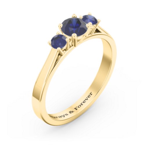 Three Stone Eternity Ring – 18K Gold Plated Silver with Blue Sapphire