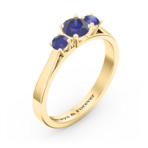 Three Stone Eternity Ring – 18K Gold Plated Silver with Blue Sapphire