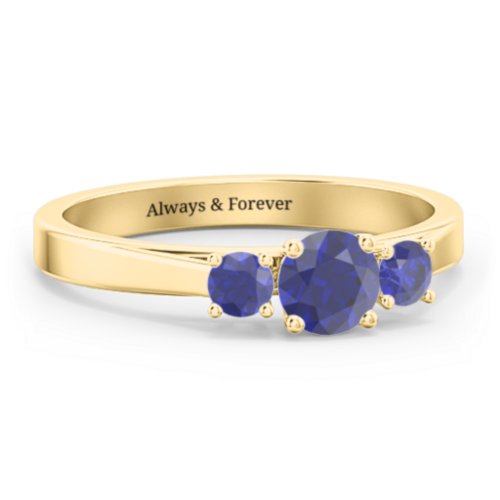 Three Stone Eternity Ring – 18K Gold Plated Silver with Blue Sapphire