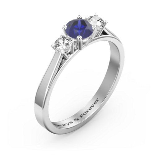 Three Stone Eternity Ring – Sterling Silver with Blue Sapphire and Cubic Zirconia