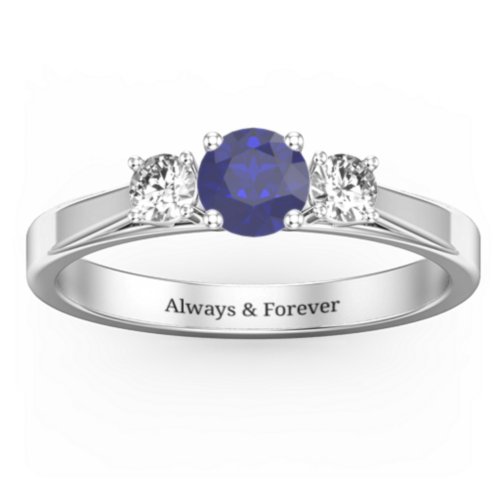 Three Stone Eternity Ring – Sterling Silver with Blue Sapphire and Cubic Zirconia