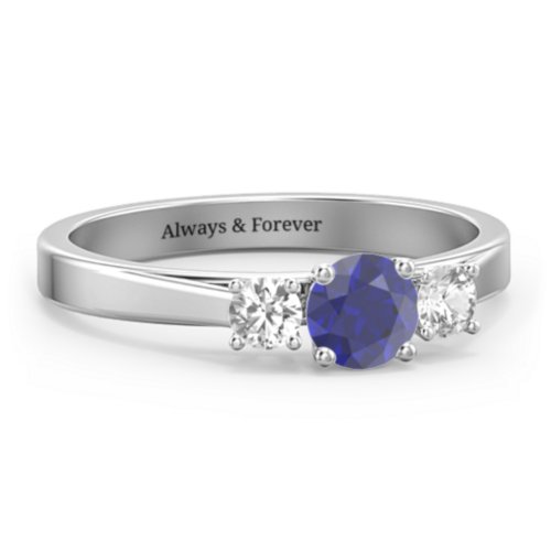 Three Stone Eternity Ring – Sterling Silver with Blue Sapphire and Cubic Zirconia