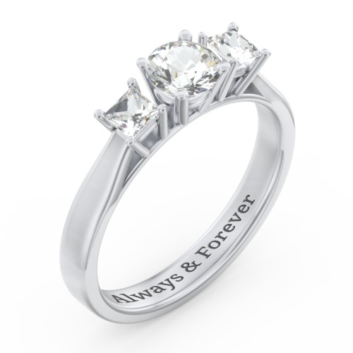 Three Stone Eternity with Princess Accents Ring – Sterling Silver with Cubic Zirconia