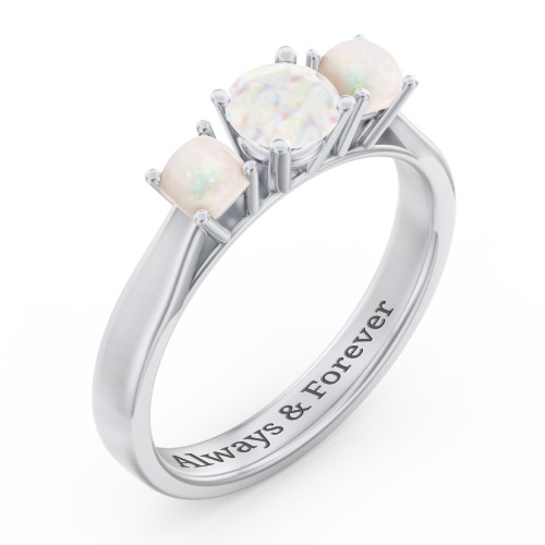 Three Stone Eternity with Princess Accents Ring – Sterling Silver with Opal