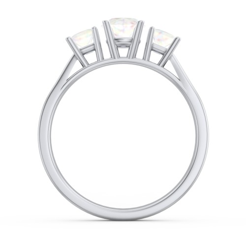 Three Stone Eternity with Princess Accents Ring – Sterling Silver with Opal