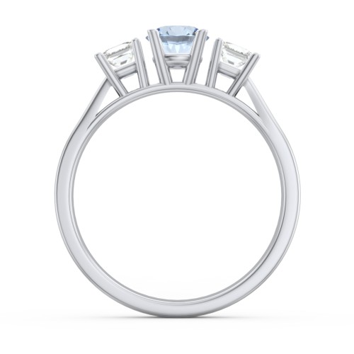 Three Stone Eternity with Princess Accents Ring – Sterling Silver with Aquamarine and Cubic Zirconia