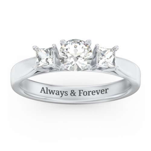 Three Stone Eternity with Princess Accents Ring – Sterling Silver with Cubic Zirconia