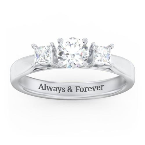 Three Stone Eternity with Princess Accents Ring – Sterling Silver with Diamond